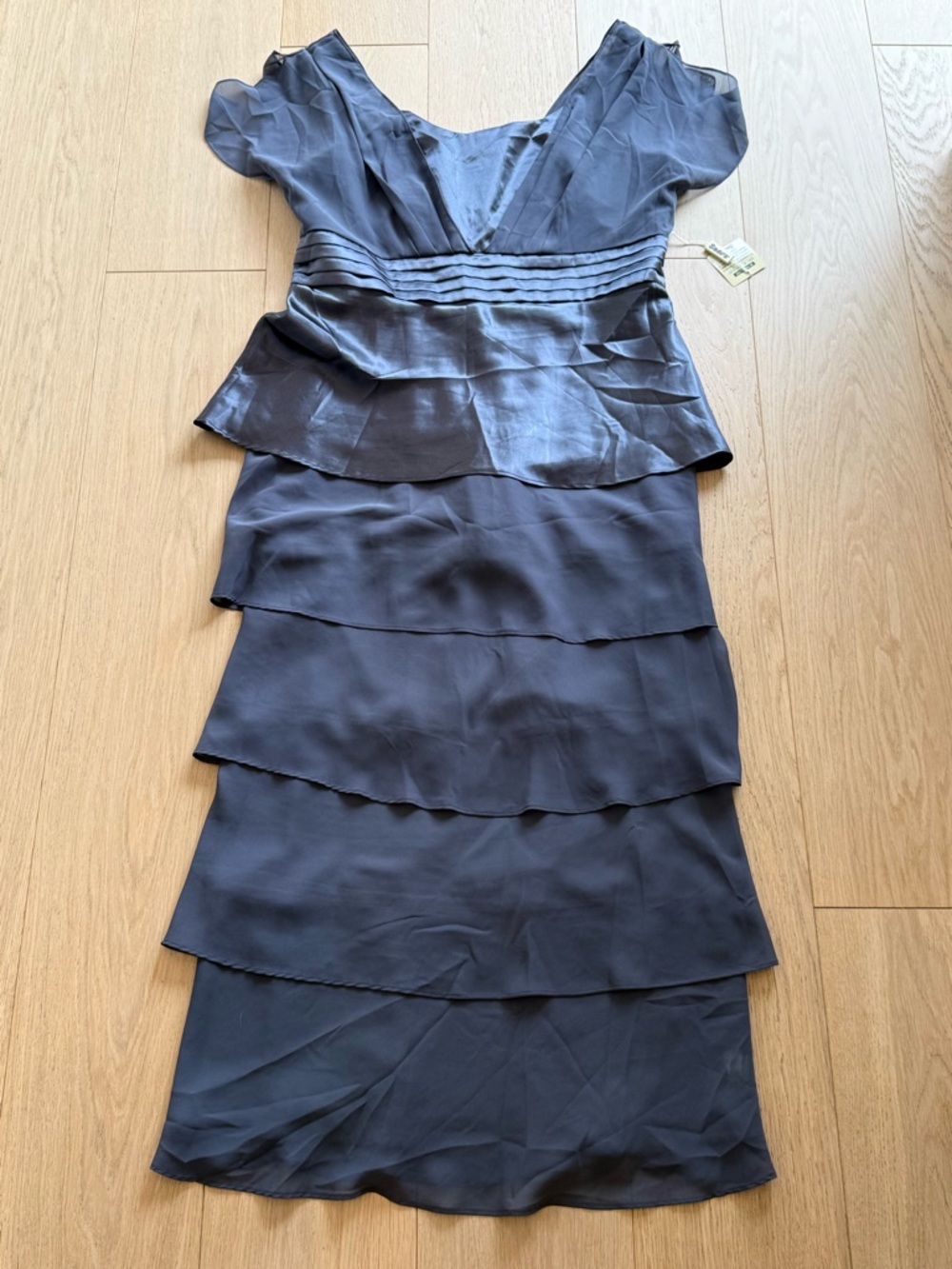 Tradition Tiered Dress NWT Size 14 Steel Grey Layered Ruffle Feminine Formal - Picture 2 of 7